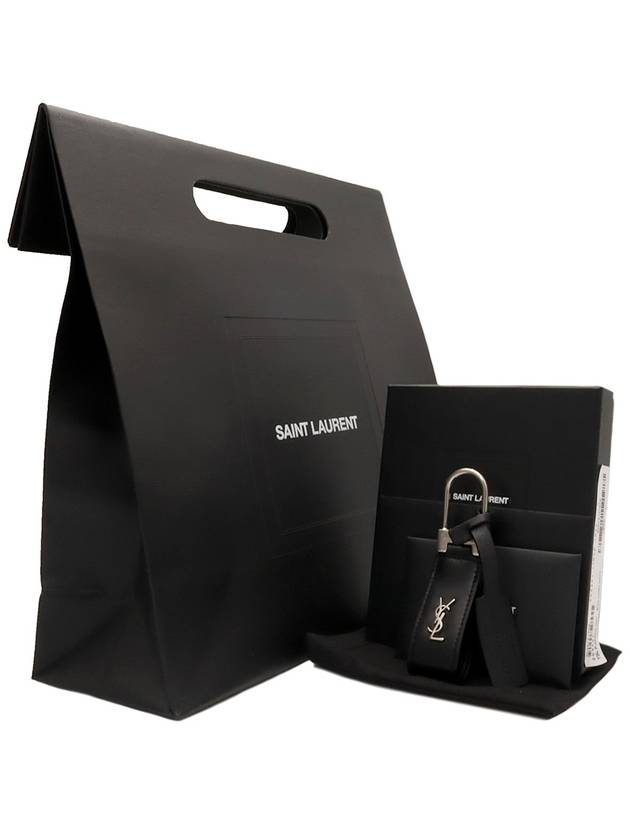 Saint Laurent Black calfskin monogram silver mini key ring