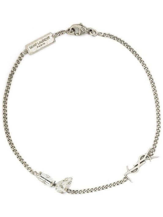 Saint Laurent Opyum Charm Bracelet In Metal And Rhinestone Oxidized Silver