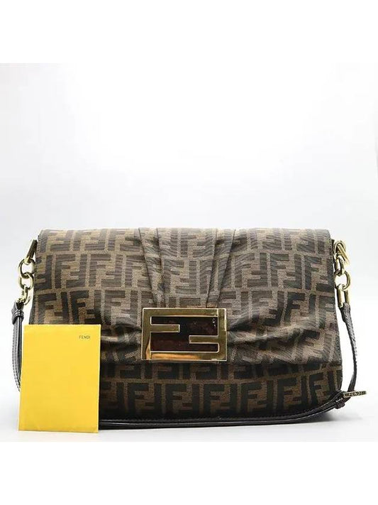 Fendi 8BT163 Gold logo decoration FF brown Jagard Juca shoulder bag