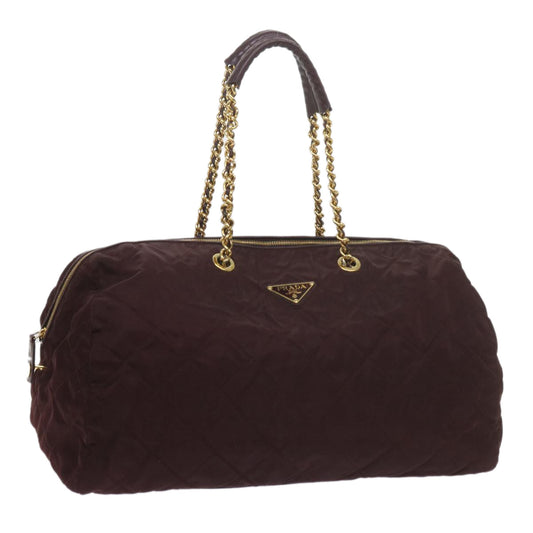 PRADA Quilted Chain Boston Bag Nylon Wine Red  bs10275