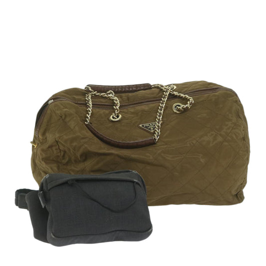 PRADA Waist bag Boston Bag Nylon 2Set Brown Gray  bs10812