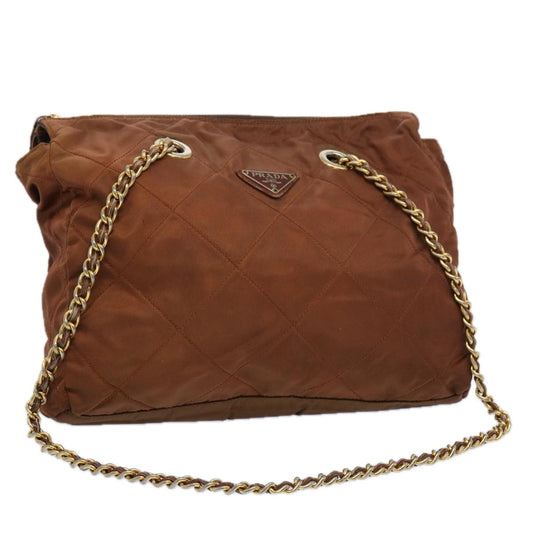 PRADA Quilted Chain Shoulder Bag Nylon Brown  bs11690