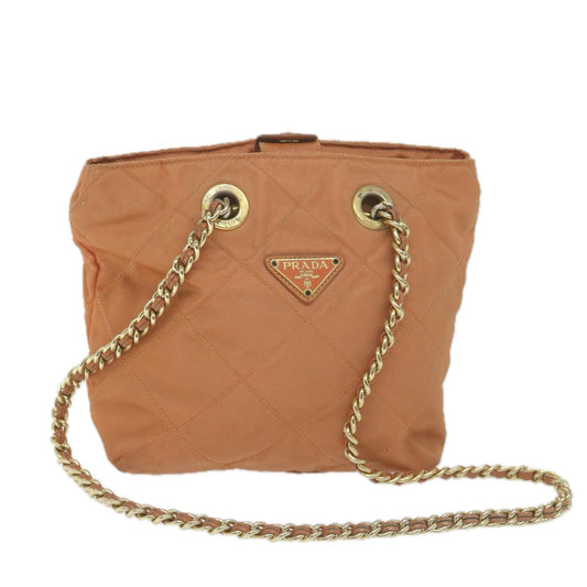 PRADA Quilted Chain Shoulder Bag Nylon Orange  bs11692
