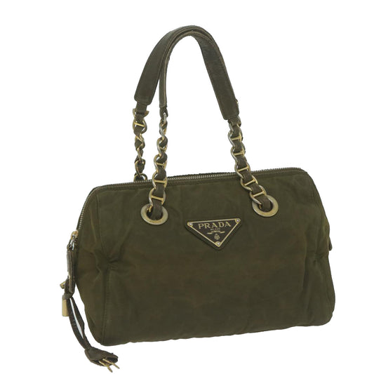 PRADA Chain Hand Bag Nylon Khaki  bs11695