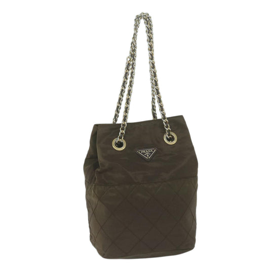 PRADA Quilted Chain Shoulder Bag Nylon Khaki  bs11697