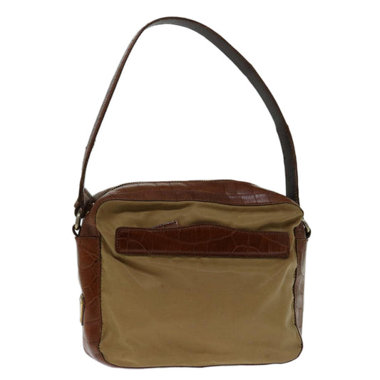 PRADA Hand Bag Nylon Leather Beige Brown  bs12806