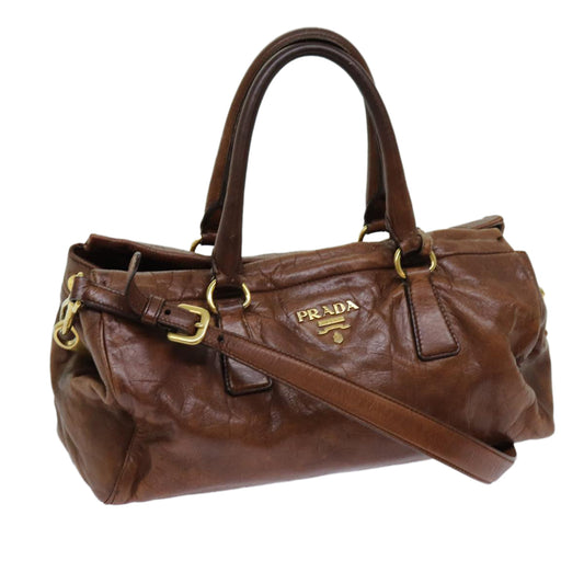 PRADA Hand Bag Leather 2way Brown  bs13240