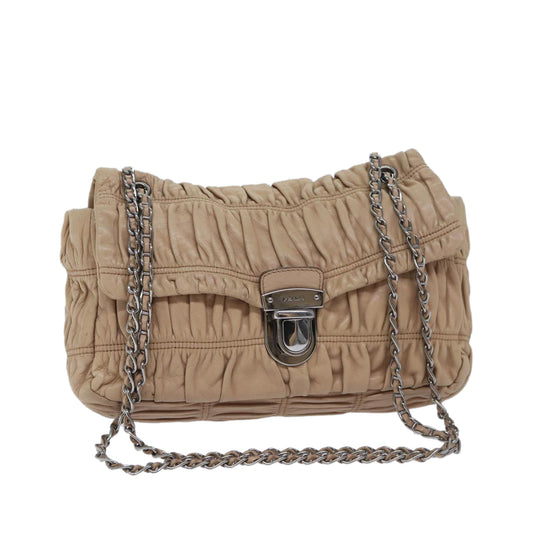 PRADA Chain Shoulder Bag Leather Beige  bs13272