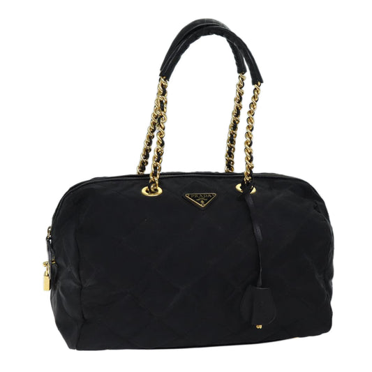 PRADA Quilted Chain Hand Bag Nylon Black  bs13293