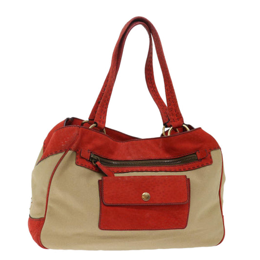 PRADA Hand Bag Canvas Beige Red  bs13613