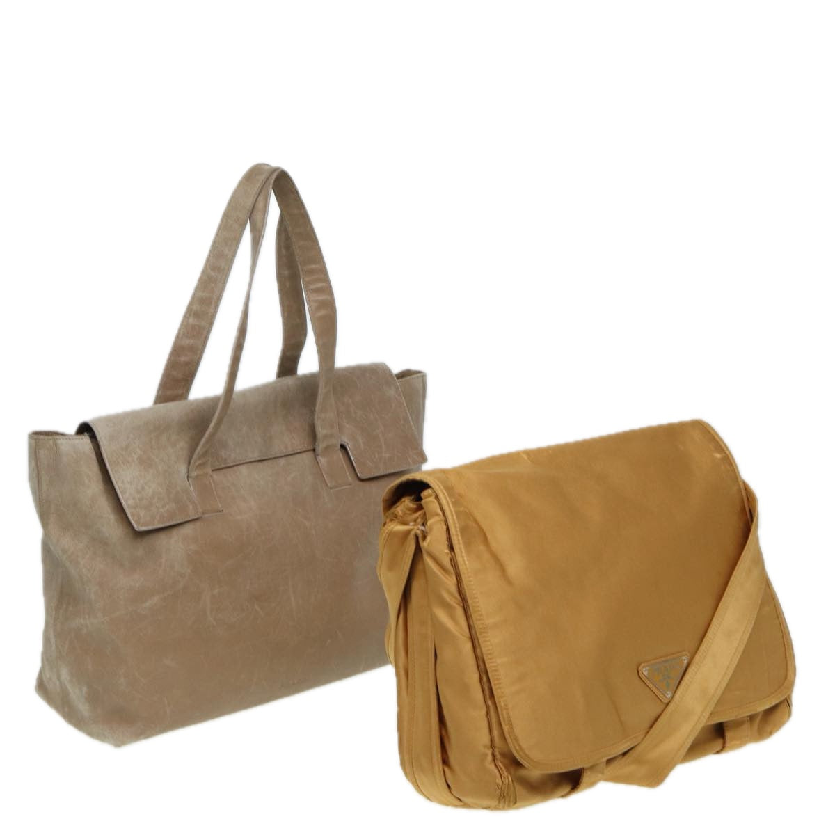 PRADA Tote Bag Leather 2Set Yellow Beige  bs14079