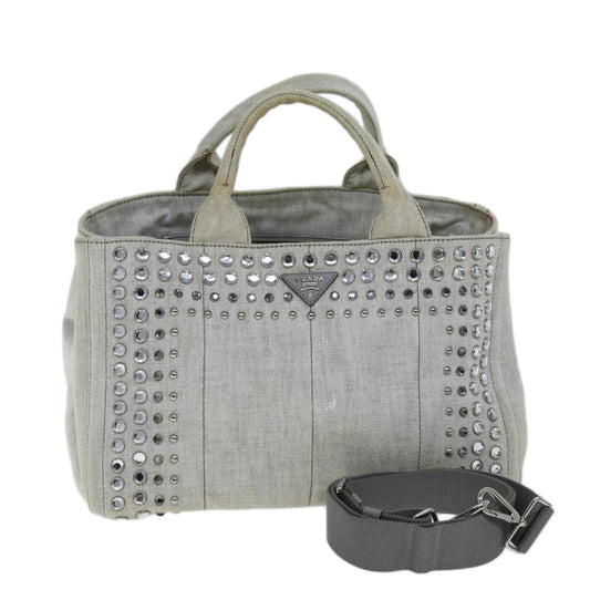 PRADA Bijoux Canapa MM Hand Bag Canvas 2way Gray  bs14279