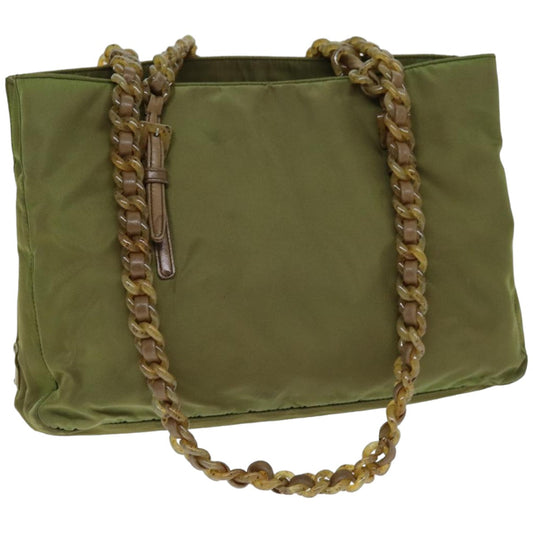 PRADA Chain Shoulder Bag Nylon Khaki  bs14447
