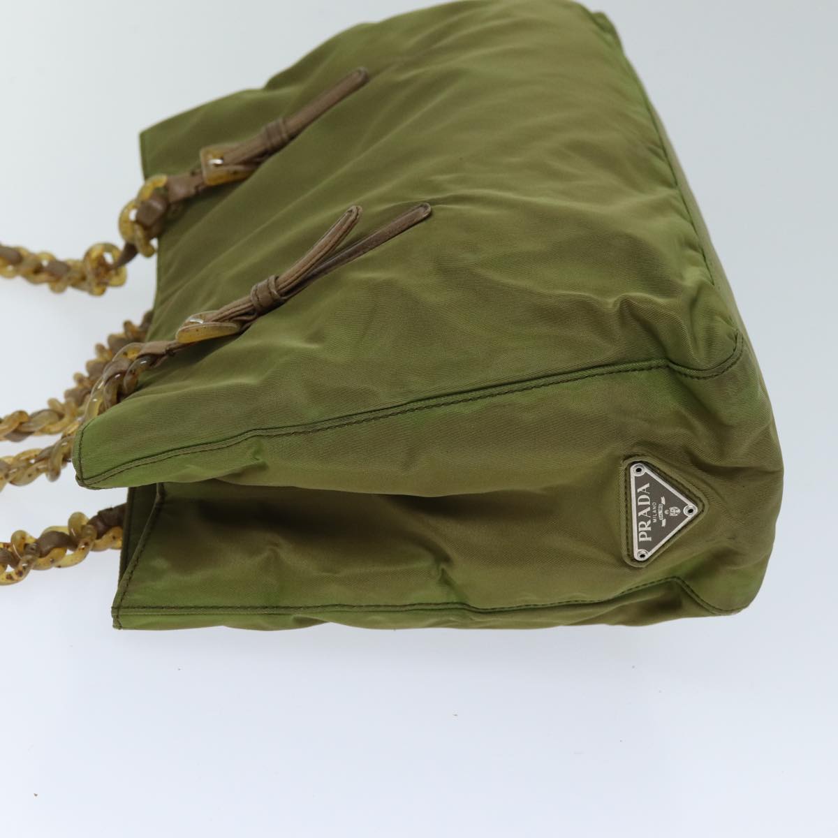 PRADA Chain Shoulder Bag Nylon Khaki  bs14447
