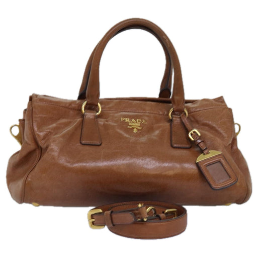 PRADA Hand Bag Leather 2way Brown  bs14682
