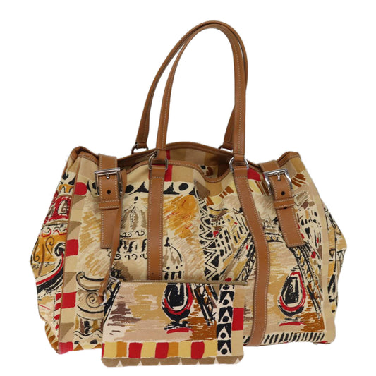 PRADA Hand Bag Canvas Beige  bs14687