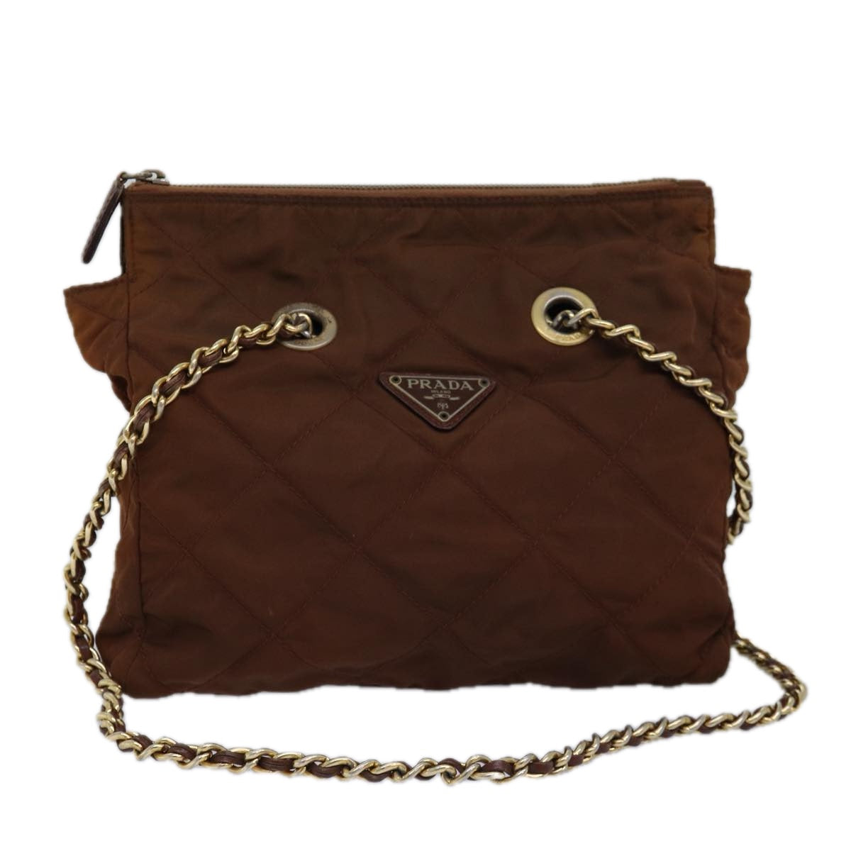 PRADA Chain Shoulder Bag Nylon Brown  bs15070