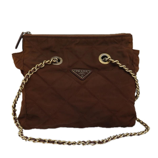 PRADA Chain Shoulder Bag Nylon Brown  bs15070