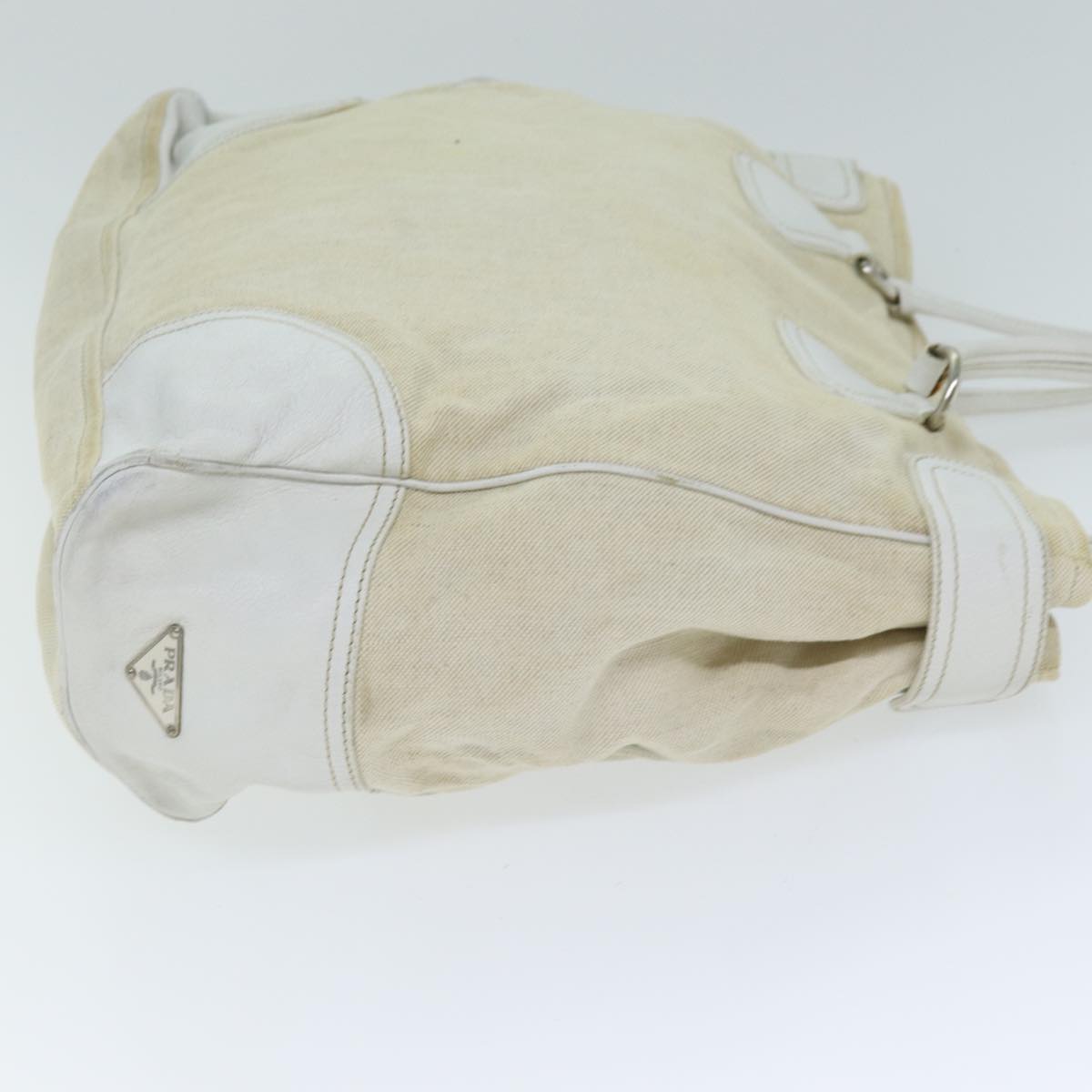 PRADA Tote Bag Canvas Leather Beige  bs15608