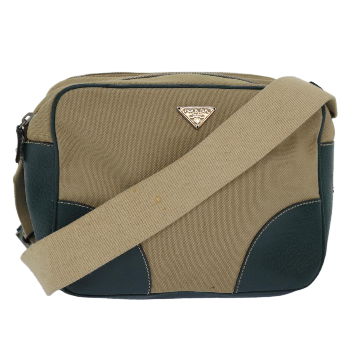 PRADA Shoulder Bag Canvas Leather Beige Green  bs15610