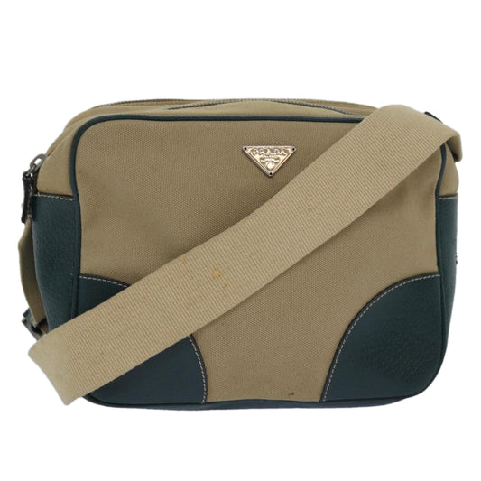 PRADA Shoulder Bag Canvas Leather Beige Green  bs15610