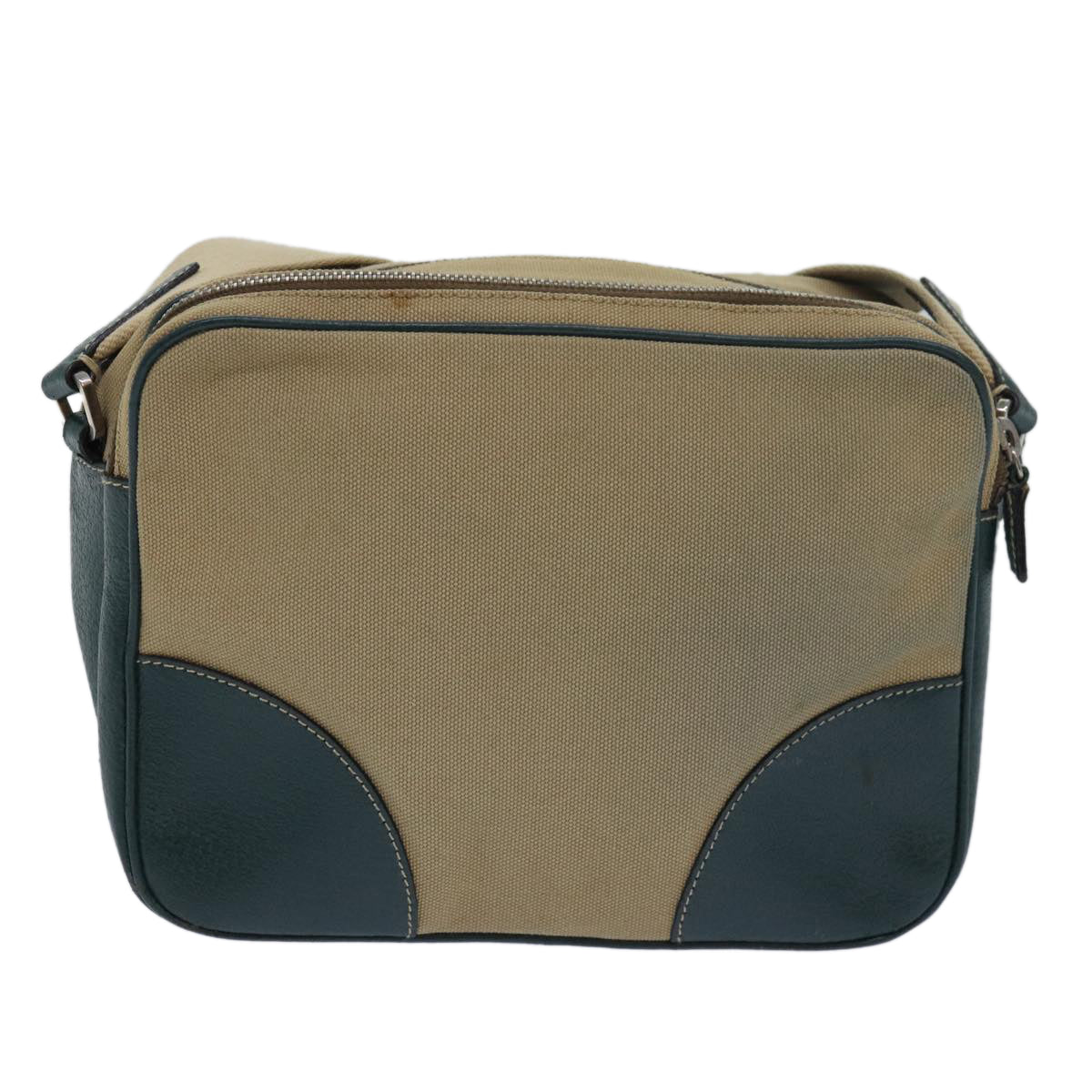 PRADA Shoulder Bag Canvas Leather Beige Green  bs15610