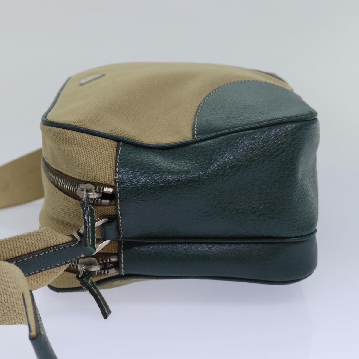 PRADA Shoulder Bag Canvas Leather Beige Green  bs15610