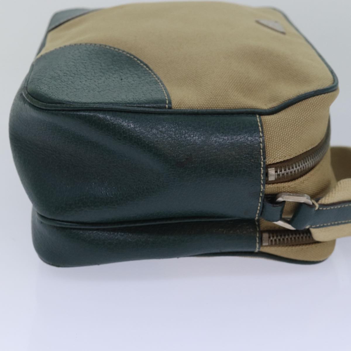 PRADA Shoulder Bag Canvas Leather Beige Green  bs15610