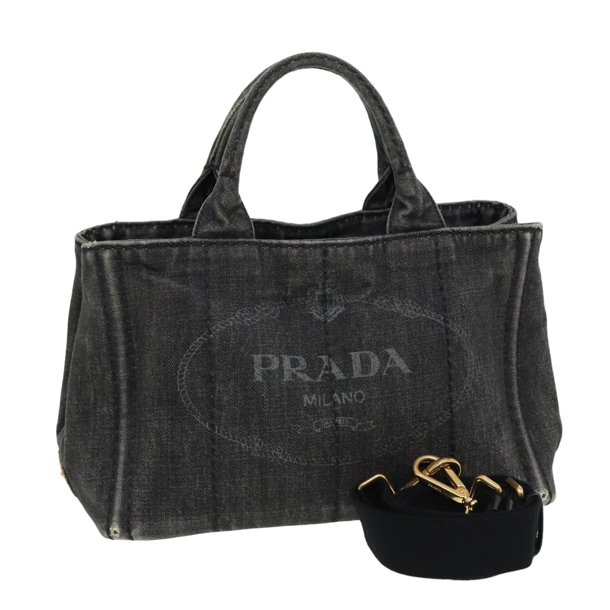 PRADA Canapa PM Hand Bag Canvas 2way Black  bs15611