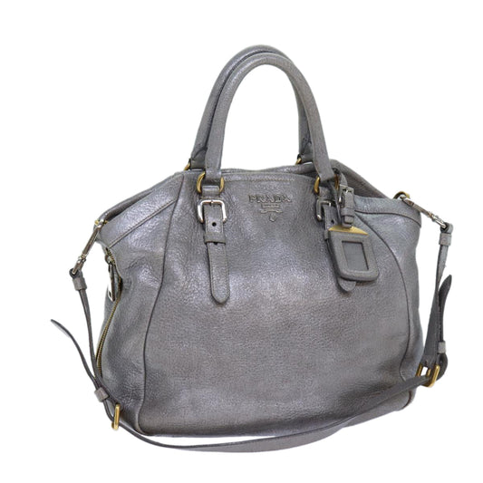 PRADA Hand Bag Leather 2way Silver  bs15822