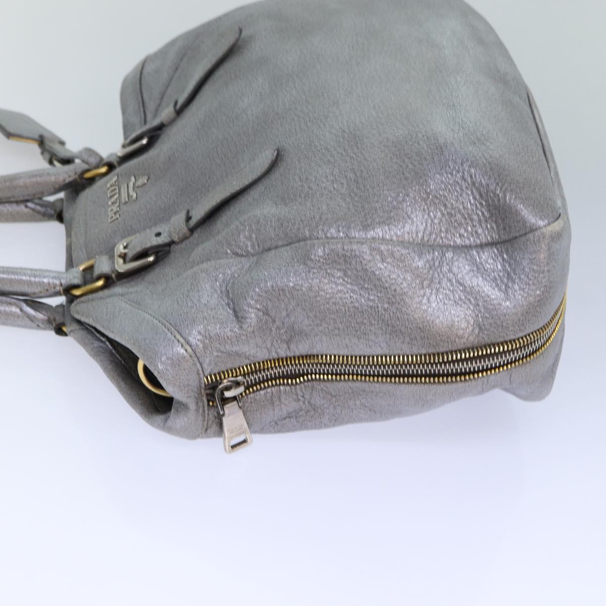 PRADA Hand Bag Leather 2way Silver  bs15822