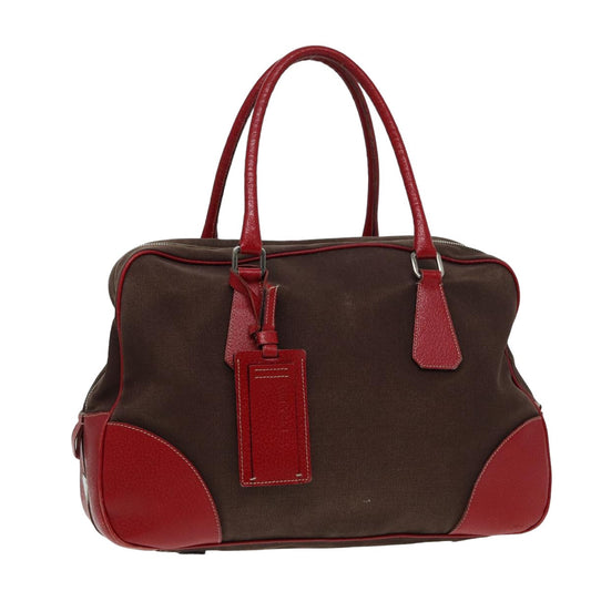 PRADA Boston Bag Canvas Leather Red  bs15827