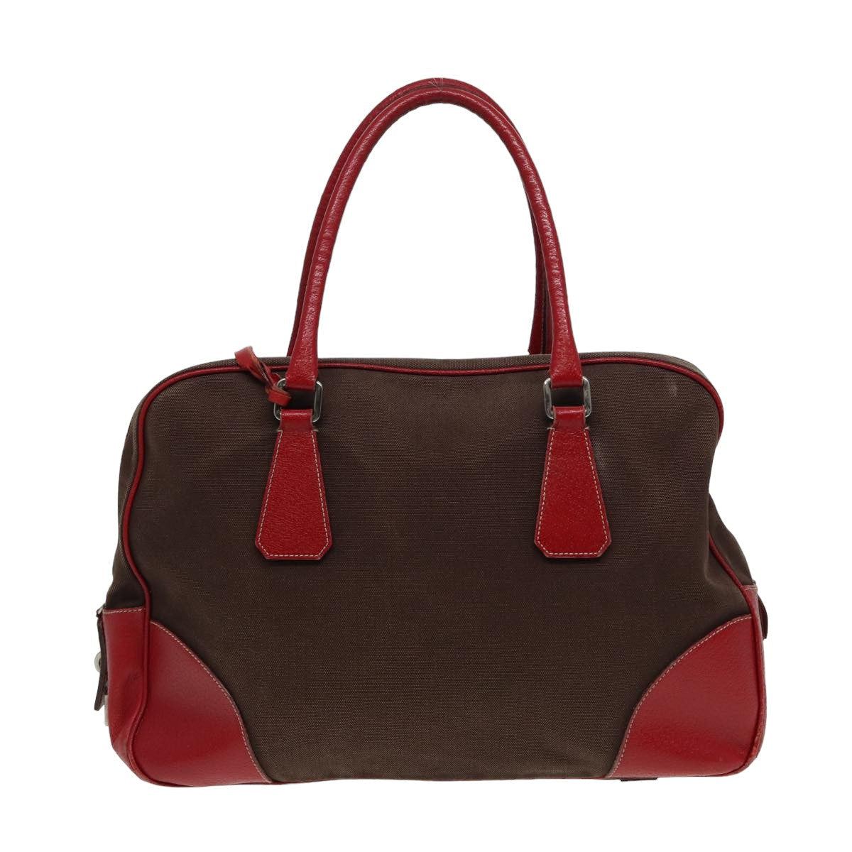 PRADA Boston Bag Canvas Leather Red  bs15827