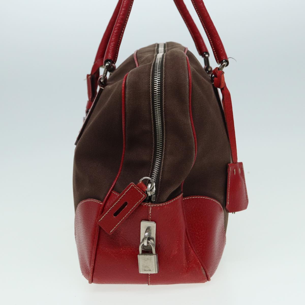 PRADA Boston Bag Canvas Leather Red  bs15827