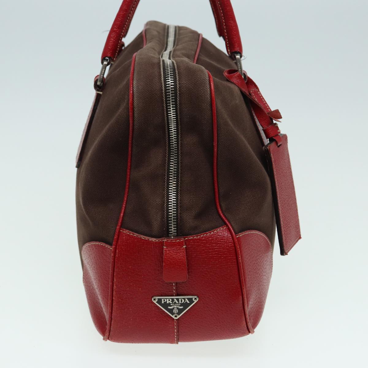 PRADA Boston Bag Canvas Leather Red  bs15827