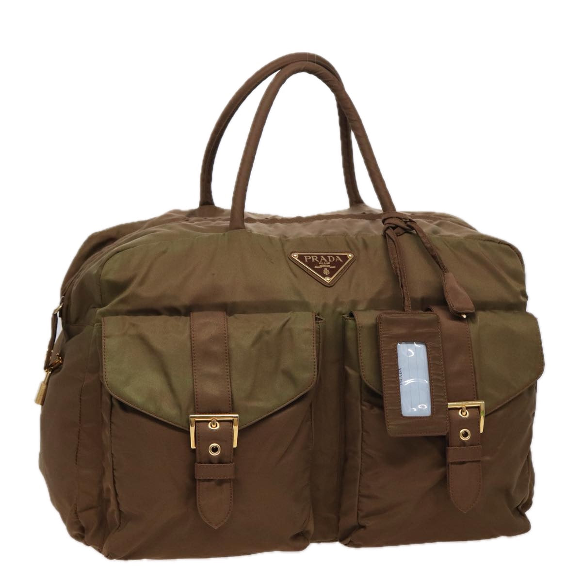 PRADA Boston Bag Nylon Khaki  bs15830