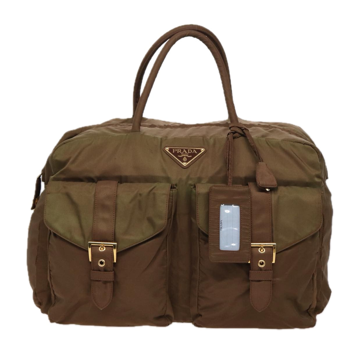 PRADA Boston Bag Nylon Khaki  bs15830