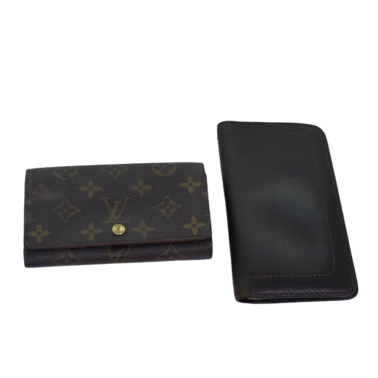 LOUIS VUITTON Monogram Wallet Leather 2Set Black LV bs16202