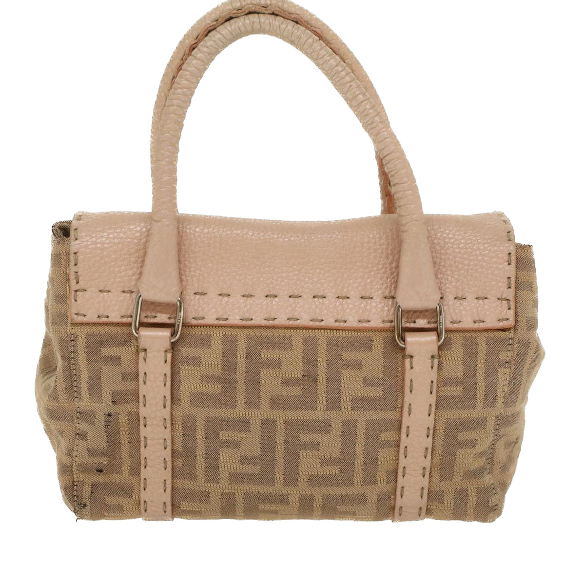 FENDI Zucca Canvas Linda Hand Bag Beige Pink Auth bs6036