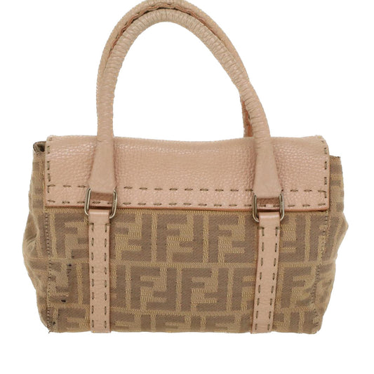 FENDI Zucca Canvas Linda Hand Bag Beige Pink Auth bs6036