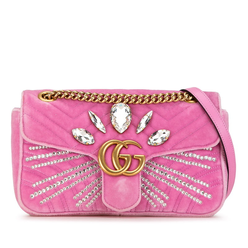 Gucci GG Marmont Crystal Bijou Velvet Chain Shoulder Bag