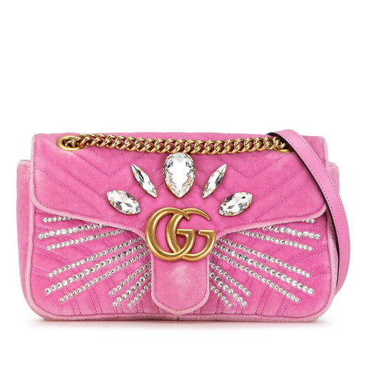Gucci GG Marmont Crystal Bijou Velvet Chain Shoulder Bag