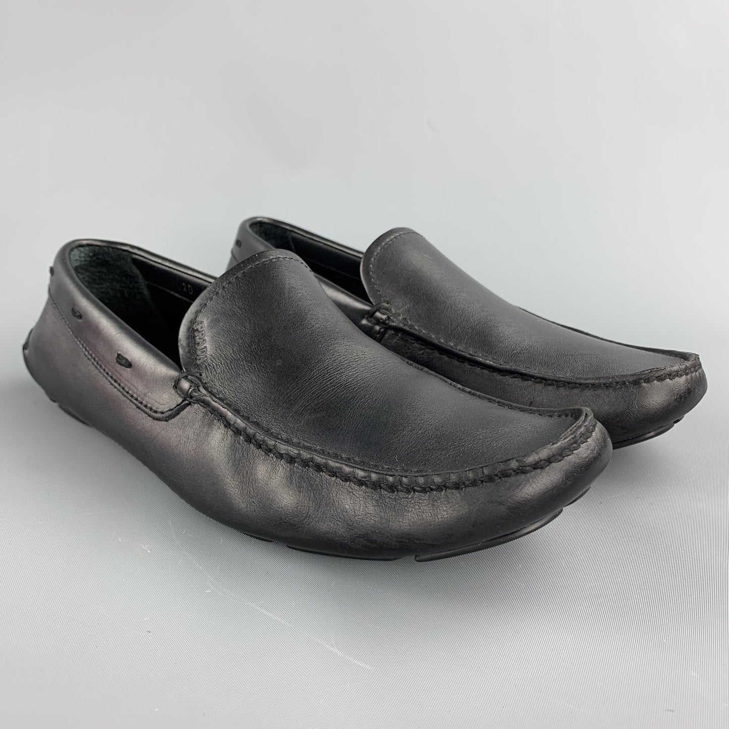 PRADA Size 8.5 Black Leather Drivers Loafers