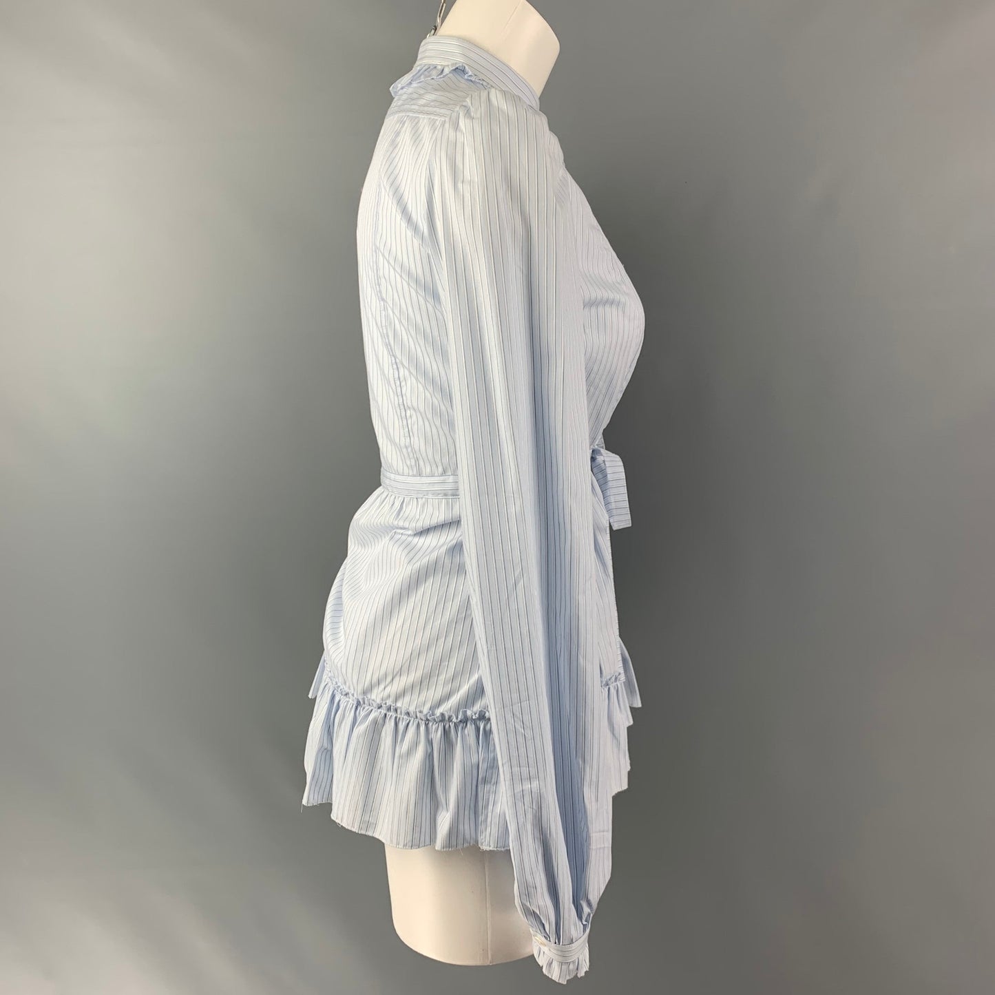DOLCE & GABBANA Size 4 Light Blue White Cotton Stripe Drawstring Dress