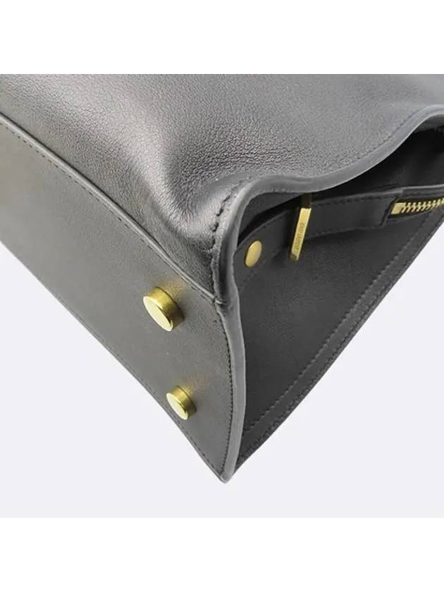 Saint Laurent 424869 Black leather monogram cabas tote bag strap with silver logo decoration