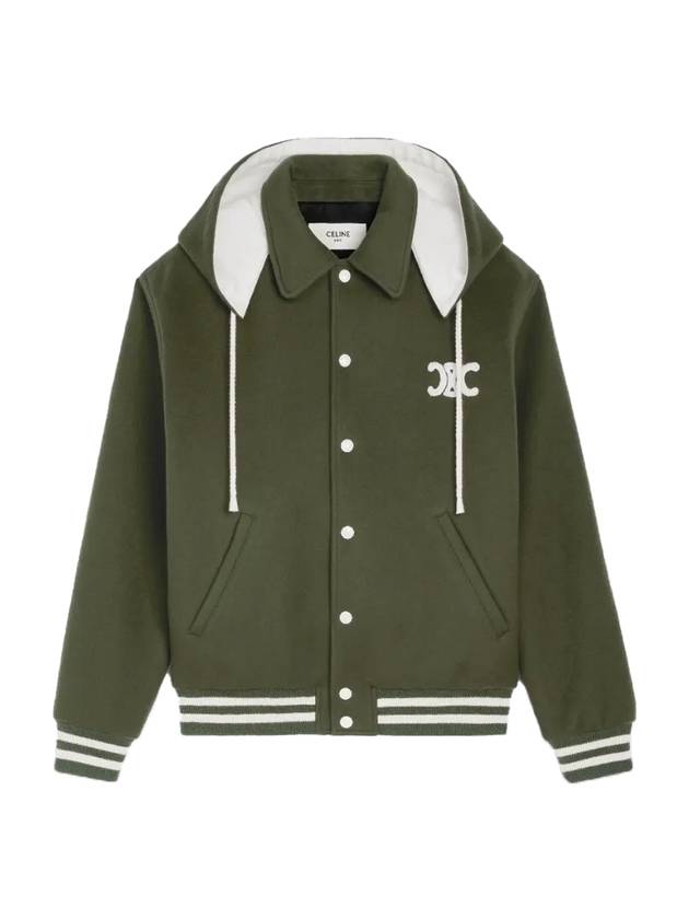 CELINE Double Face Cashmere Hooded Jacket Green
