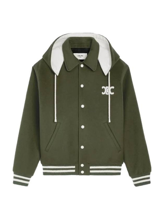 CELINE Double Face Cashmere Hooded Jacket Green