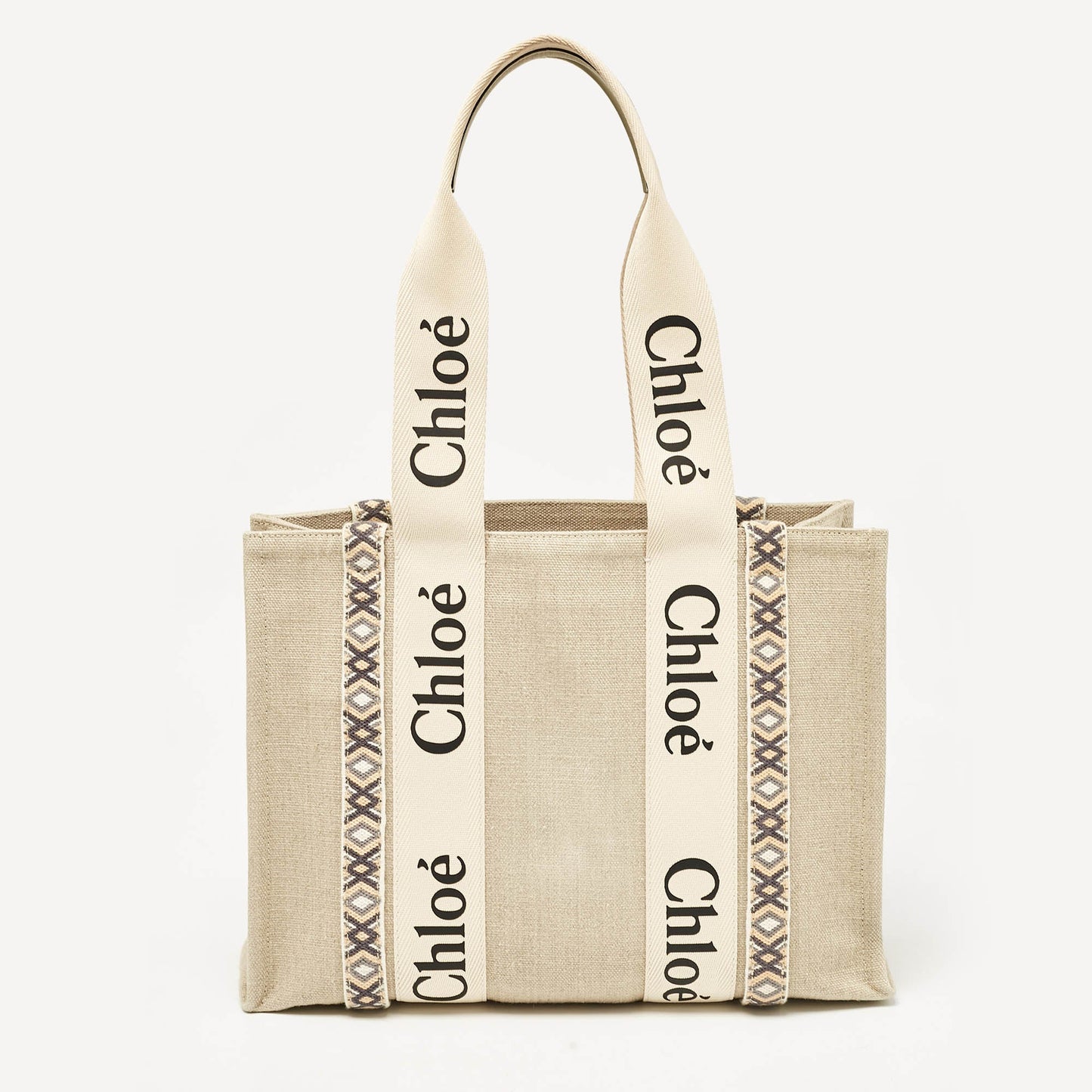Chloe Beige Canvas Medium Woody Tote