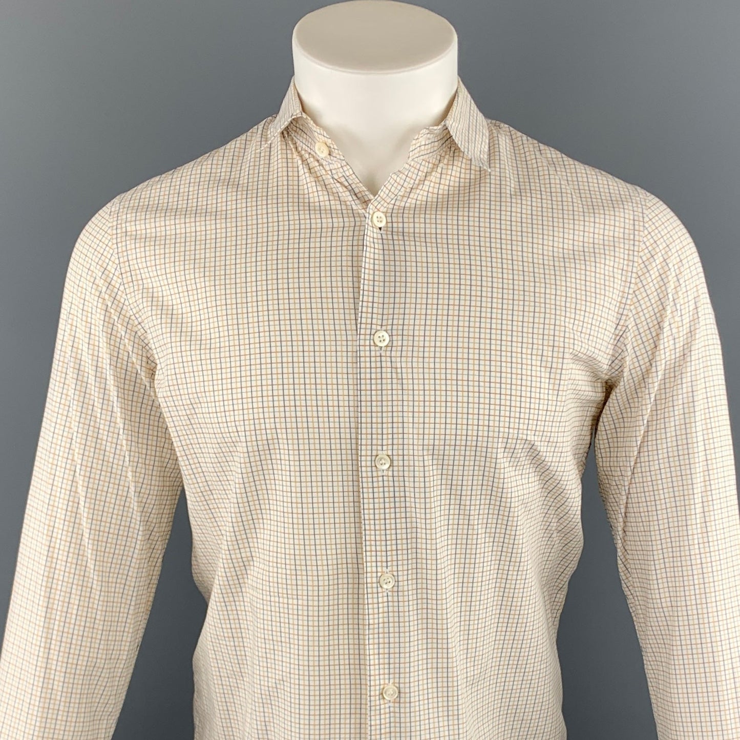 PRADA Size S Yellow Window Pane Cotton Button Up Long Sleeve Shirt