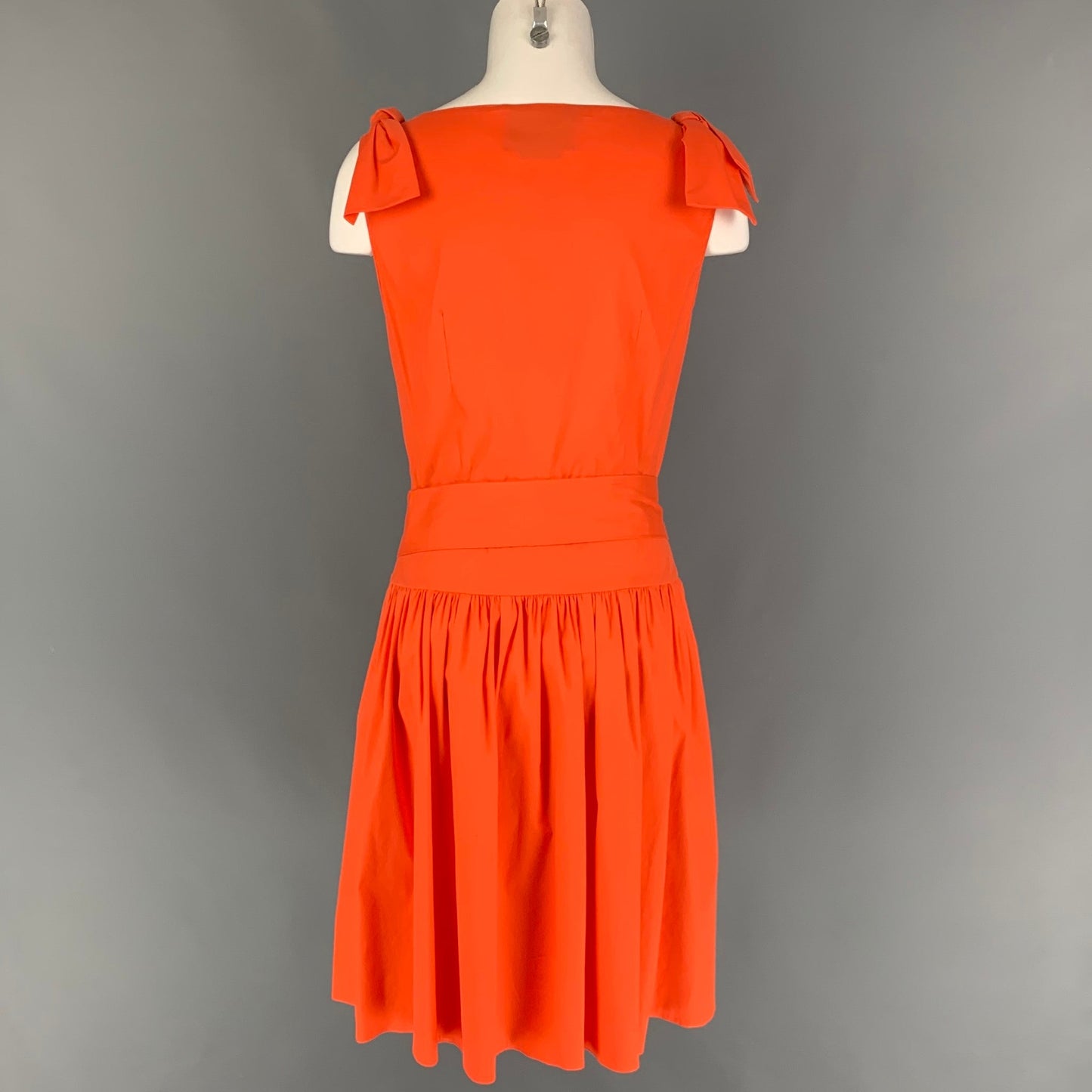 PRADA Size 6 Orange Cotton Blend Sleeveless Belted A-Line Dress
